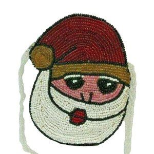 Small Beaded Santa Claus Christmas Purse Crossbody Beaded Braided Strap